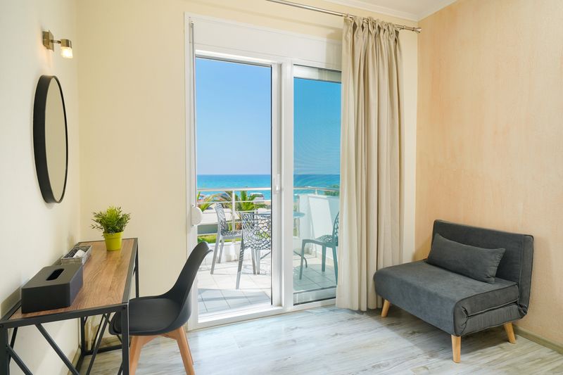 Studio seating area and balcony door