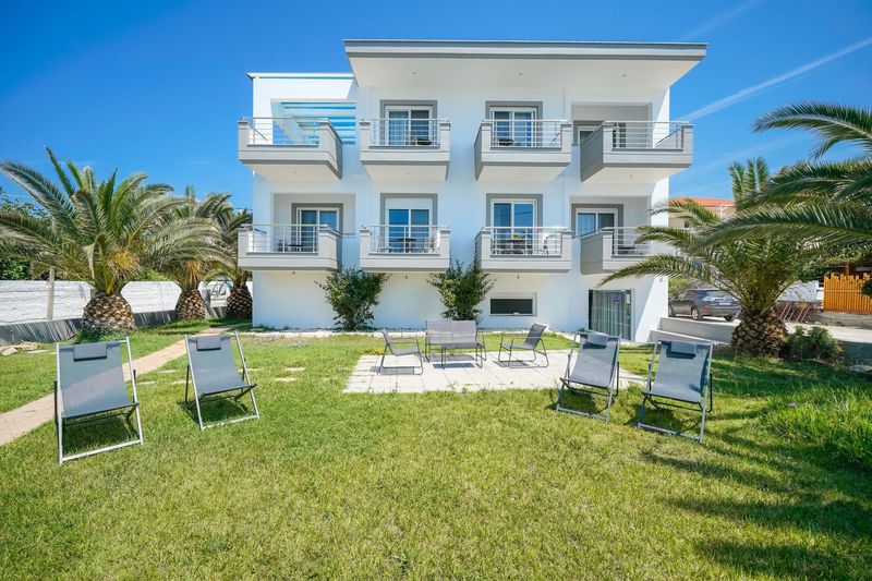 Garden with sun loungers