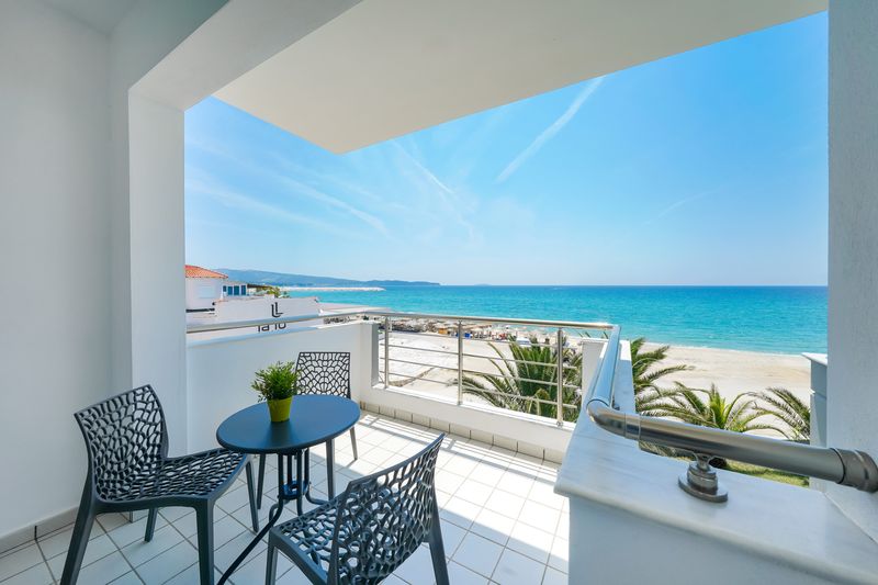 Upper floor balcony with wide sea view over Limenaria bay